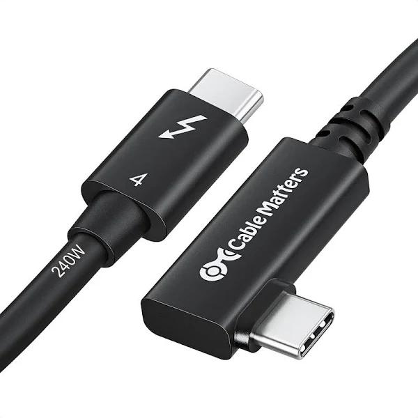 Cable Matters [Intel Certified 40Gbps Right Angle Thunderbolt 4 Cable 2.6ft With 8K Video and 240W Charging - 0.8m, Thunderbolt 4 Cable 90 Degree