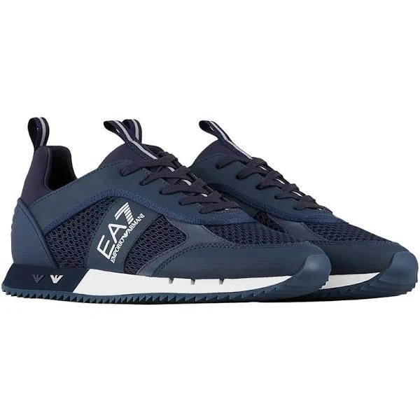 Emporio Armani - Black & White Sneakers, 100% Polyester, Navy Blue, Size: 5