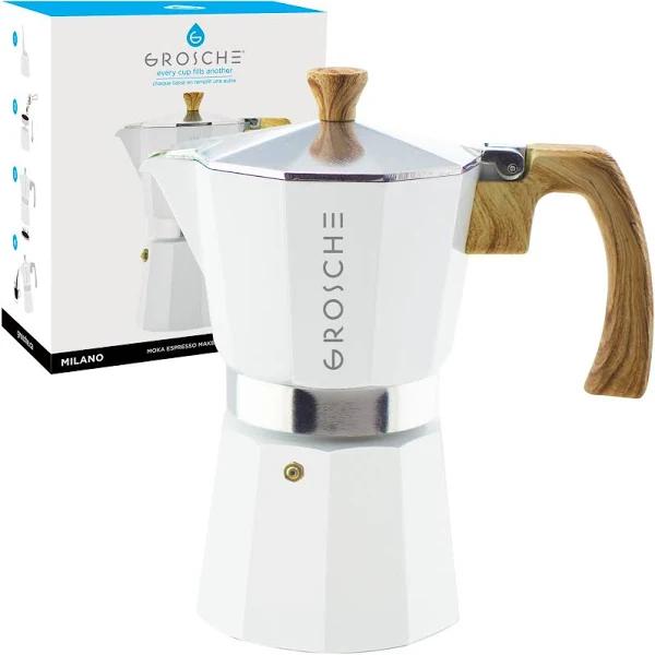 GROSCHE Milano Stovetop Espresso Coffee Maker - 6 Cup White