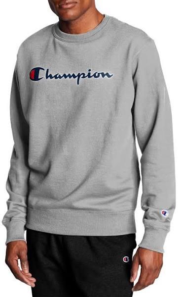 Champion gf88h-y06794 Men's Powerblend Crew, Script Logo - Oxford Grey, M