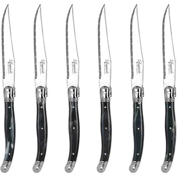 Laguiole Etiquette Stainless Steel Steak Knife - Marble Black 12pc 23.5cm