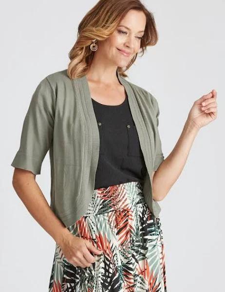 Millers Elbow Sleeve Crop Cardigan - Womens - Khaki