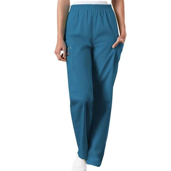 Cherokee Workwear 4200 Scrubs Pants Womens Natural Rise Tapered Pull-On Cargo Caribbean Blue