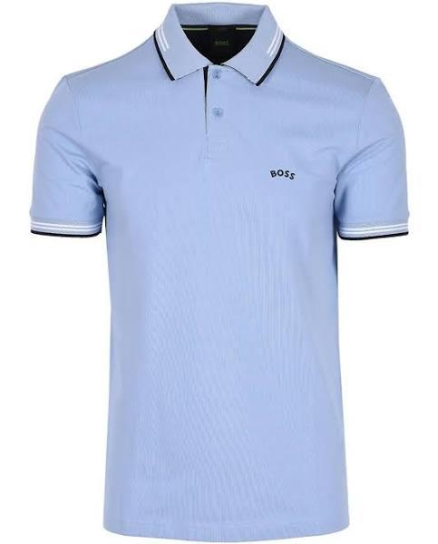 Boss Green Boss Paul Curved Polo Shirt Open Blue Size: Size XL