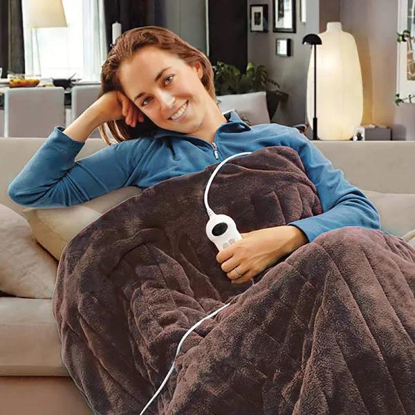 SOQ Electric Heated Throw Rug Snuggle Blanket 9 Smart Heat Settings TimerControl (Brown)