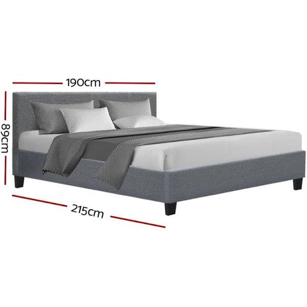 Bed Frame King Size Base Mattress Platform Fabric Wooden Grey Neo