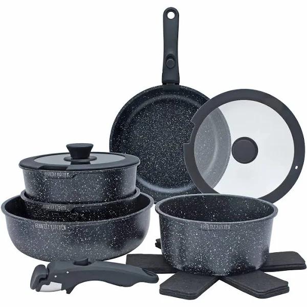 Country Kitchen 13 Piece Pots and Pans Set - Nonstick Cookware Set Detachable Handle, Non Stick Kitchen Cookware Sets with Removable Handle, RV