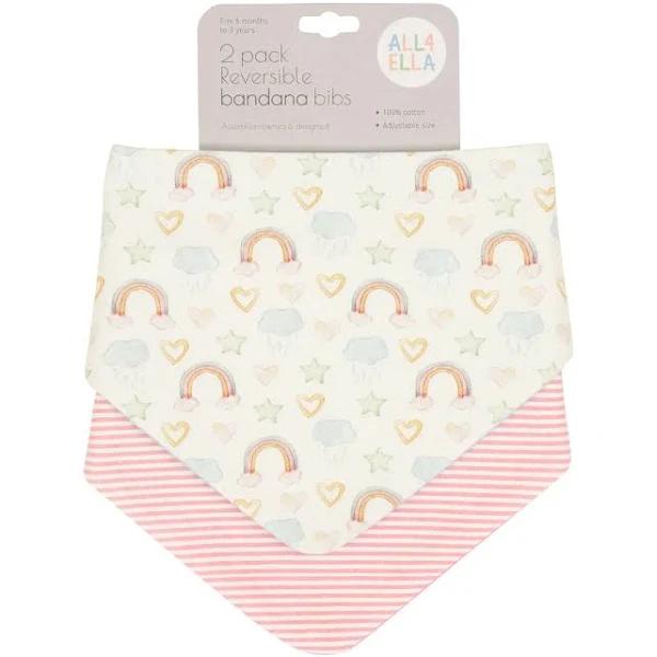 All4Ella Bandana Bibs 2PK Rainbow Dreams