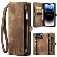 Brown iPhone 15 Pro Max Multi-functional Wallet Detachable Magnetic Case