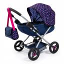 Bayer Cosy Doll Pram - Dark Blue With Pink Hearts