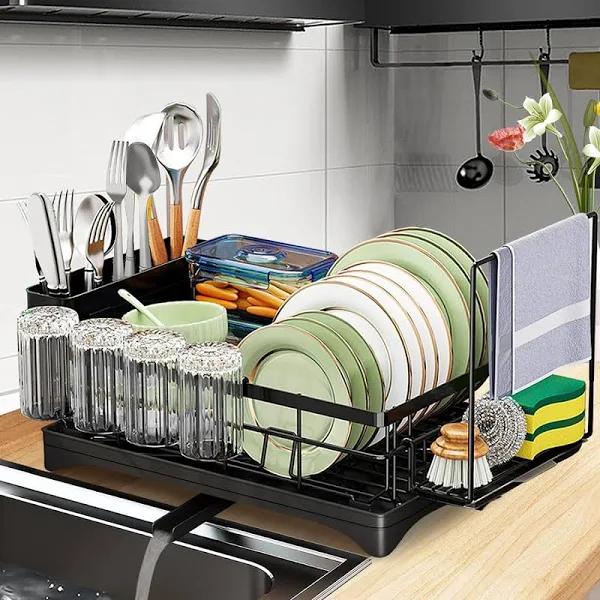 Dish Drying Rack with Drainboard Dish Drainers,Stainless Steel Multifunctional Kitchen Counter Dish Rack,Adjustable Spout Dish Strainers with