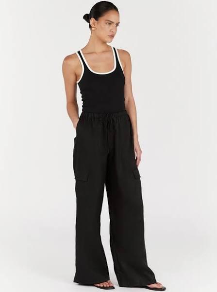 Ingrid Linen Cargo Pants in Black Size 4 by DISSH