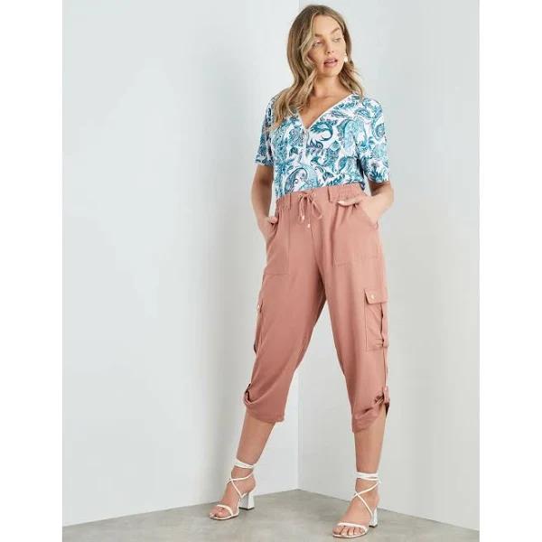 Rockmans Crop Viscose Pants - Size 8 - Womens - Dark Rose