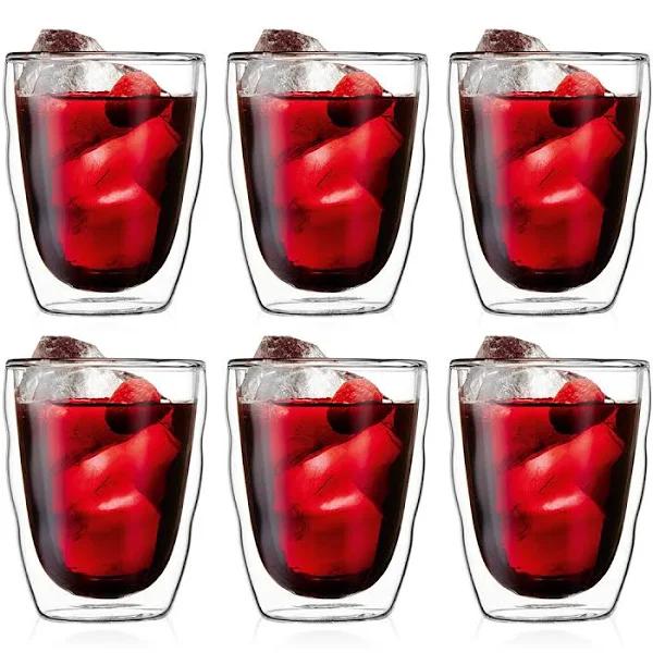 Bodum Pilatus 6 Pcs Glass, Double Wall, Medium, 0.35 L, 12 oz Transparent