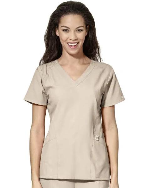 6155 WonderWink W123 Womens Stylized V-Neck Top, Khaki / XS