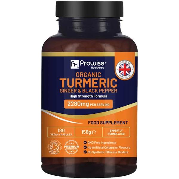 Turmeric 2280mg (High Strength) With Black Pepper & Ginger - 180 Vegan Turmeric Capsules With Active Ingredient curcumin I UK Made by Prowise