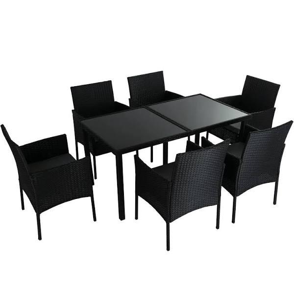 Outdoor Minimalist Black Wicker 6 Seater Dining Set