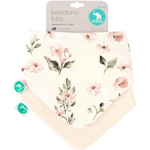 All4Ella Bandana Bibs 2PK - Pink Flower