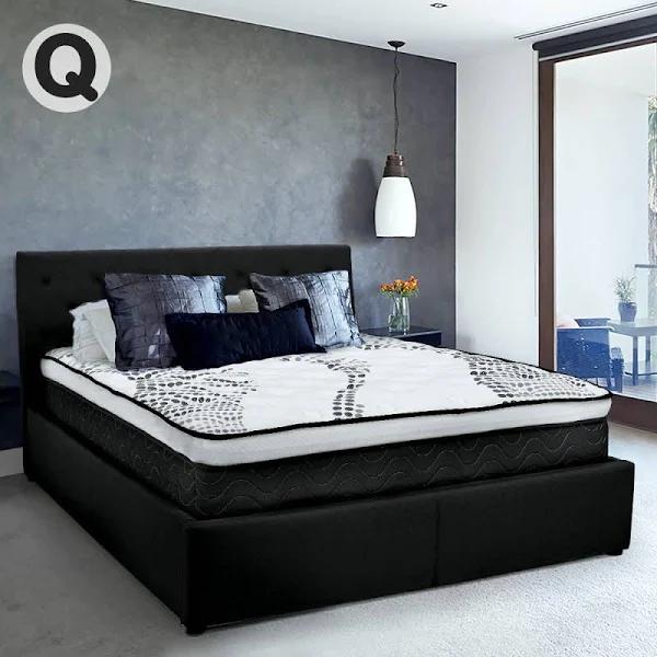 Gas Lift Bed Frame with Headboard, Fabric, Black, Queen