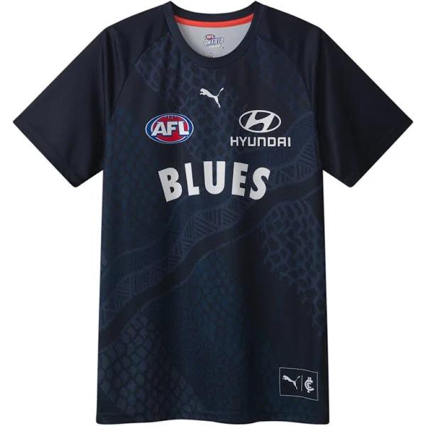 Carlton Football Club 2024 Men’s Replica Warm Up Top in Dark Navy/White/Cfc, Size Large by Puma