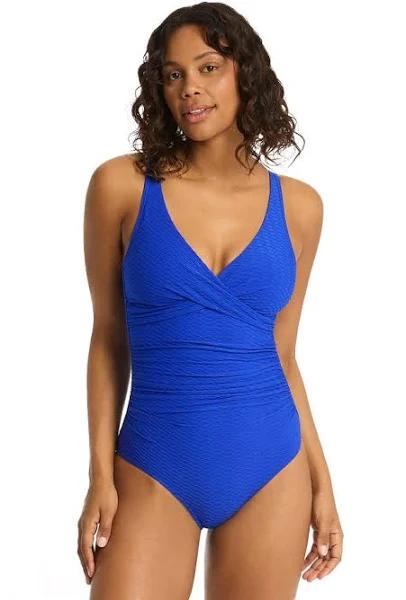 Sea Level Honeycomb Cross Front One Piece Swimsuit - Cobalt- Swimwear Galore