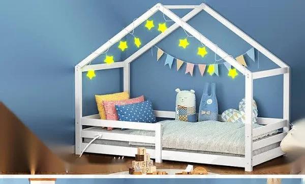 Alfordson Kids Bed Frame Wooden Timber Single House Frame Platform