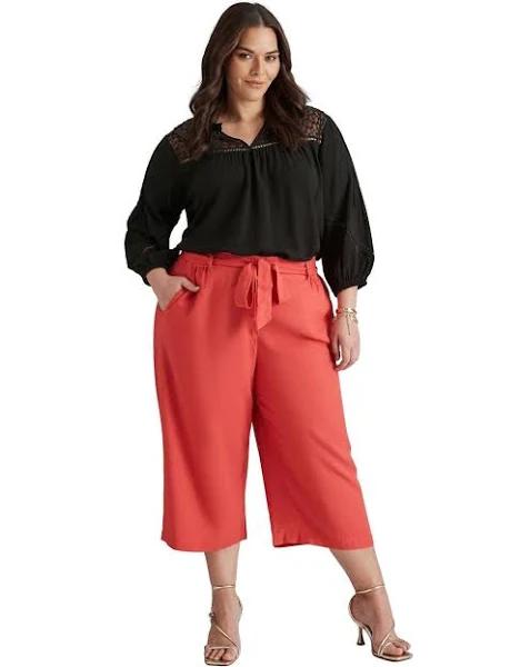 Autograph Woven Belted Linen Blend Wide Leg Pants - Size 16 - Womens - Moroccan Coral