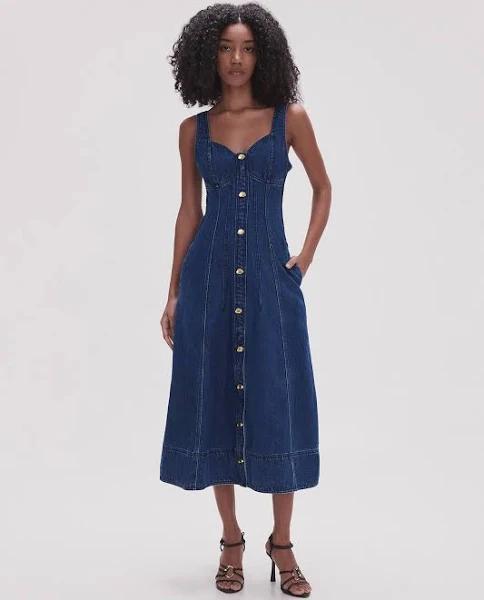 AJE May Denim Midi Dress in Colour Dark Indigo Size 4