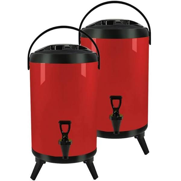 SOGA 2x 8L Stainless Steel Insulated Milk Tea Barrel Hot and Cold Beverage Dispenser Container With Faucet Red