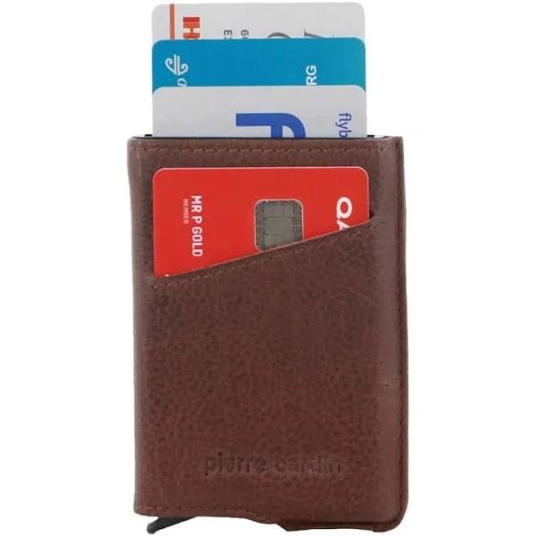 Pierre Cardin Leather Smart Slide Card Holder Tab Wallet in Brown