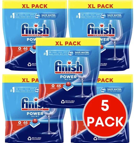 5 x Finish Powerball Dishwashing Tablets Power All in 1 PK46 (230 Tablets)