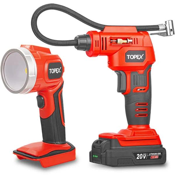 TOPEX 20V Cordless Combo Kit Tyre Inflator w/Lightweight Led Torch Skin Only Without Battery