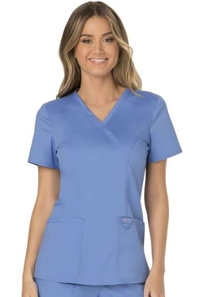 Cherokee Workwear Revolution Mock Wrap Scrub Top - XXS - Ceil Blue