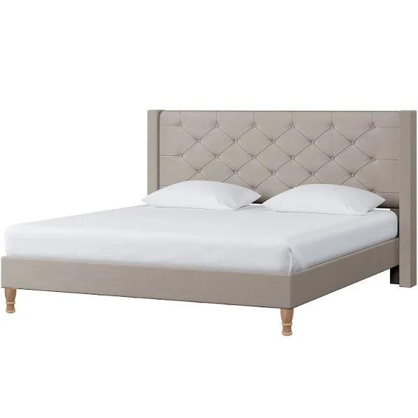 Luxo Furniture Maggie Winged Fabric Bed Frame - Warm Grey