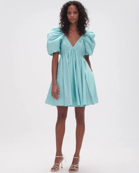 AJE Gabrielle Plunge Mini Dress in Colour Spearmint Blue Size 10