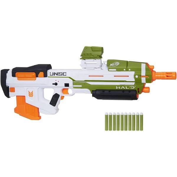 Nerf Halo MA40 Motorized Dart Blaster - Includes Removable 10-Dart Clip, 10 Official Elite Darts, and Attachable Rail Riser