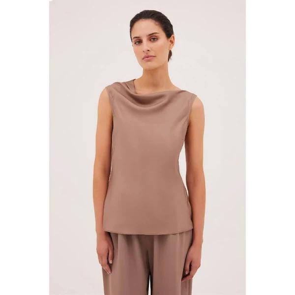 Bianca Spender Taupe Silk Linear Top 4 Taupe AU727414