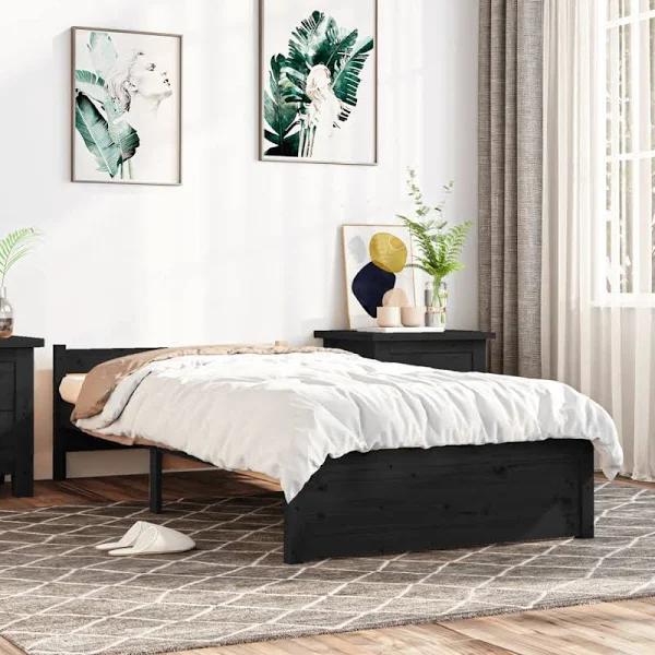 vidaXL Bed Frame Black Solid Wood 92x187 cm Single Bed Size