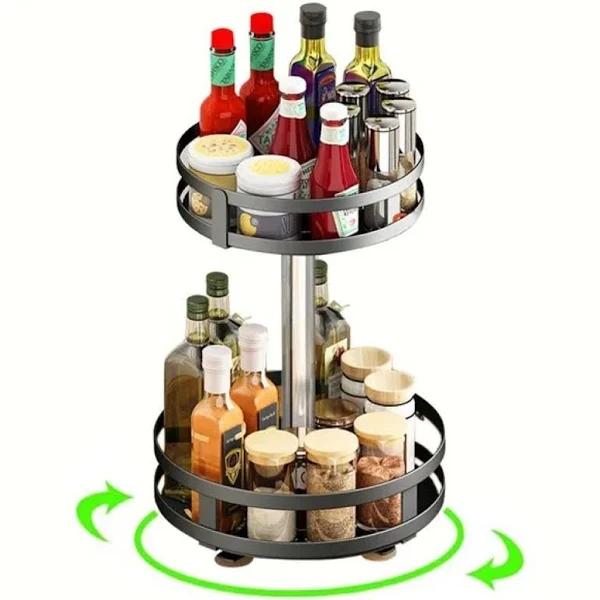 Viviendo Round Rotating Spice Rack Organsier For Pantry, Kitchen Countertop, Multitiered in Stainless Steel - 2 Tier