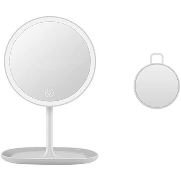 Adore LED Lighted Makeup Mirror With 3 Light Settings Rechargeable Vanity Mirror With 1x/5x Magnifications With Cosmetic Organizer TD023(White)