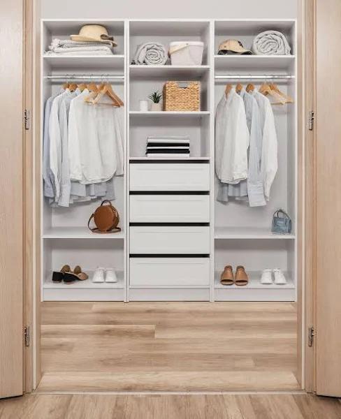 Malmo Three SHELF/FOUR Drawer Walk in Wardrobe - Hamptons