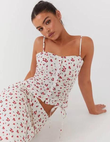 Ariana Linen Bustier Top - Poppy Floral Poppy Floral / AU 16