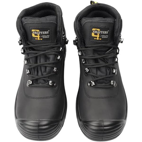 Grafters Mens Super Wide EEEE Fitting Safety Boots Black 9 UK Leather PU Mens Safety Boots