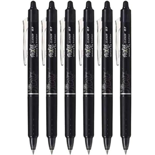 Pilot Frixion Ball Clicker Retractable Erasable Gel Pen, Fine Point, 0.7mm, Black Ink, 6 Count