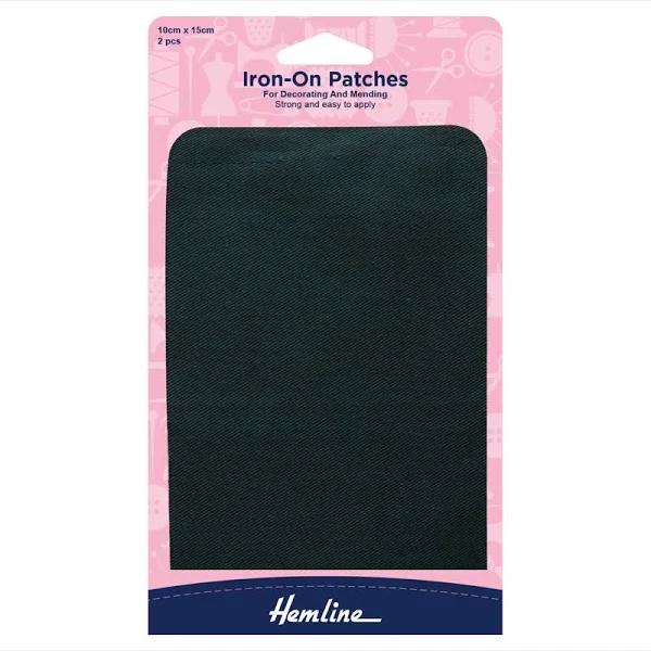 Hemline Iron-on Polycotton Twill Patches, 2 Piece 10cm x 15cm Bottle Green