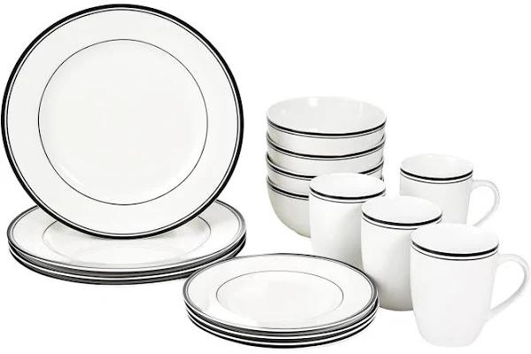 Amazon Basics Cafe Stripe Dinnerware Set With 16-Pieces - Black