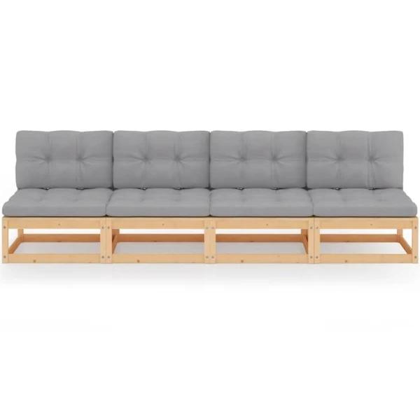 vidaXL 4-Seater Sofa with Cushions Solid Pinewood