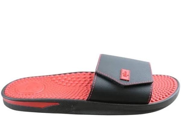 BR Sport Utah Mens Brazilian Comfort Slides Sandals with Massage Balls - Black/Red - 8 AUS or 42 EUR