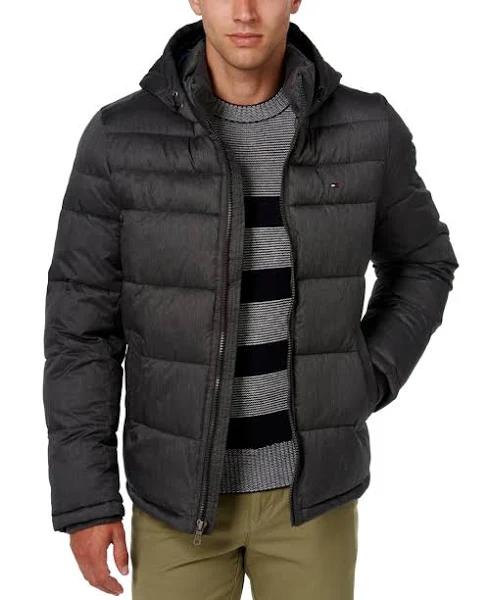 Tommy Hilfiger Men's Gray Classic Hooded Puffer Jacket, Size XL