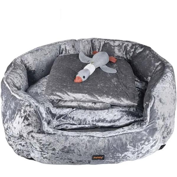 PaWz Pet Bed Set Dog Cat Quilted Blanket Squeaky Toy Calming Warm Soft Grey XL